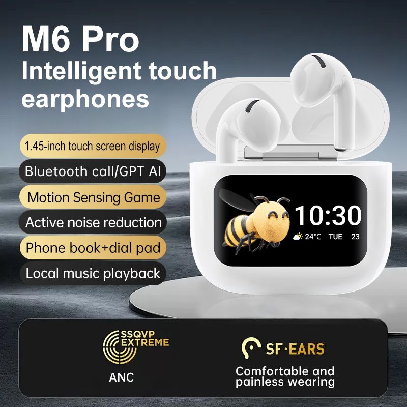 Affordable M6 Pro - Display Smart Wireless Bluetooth Earphones with Multifunction Color Screen and Ultra-Long Battery
