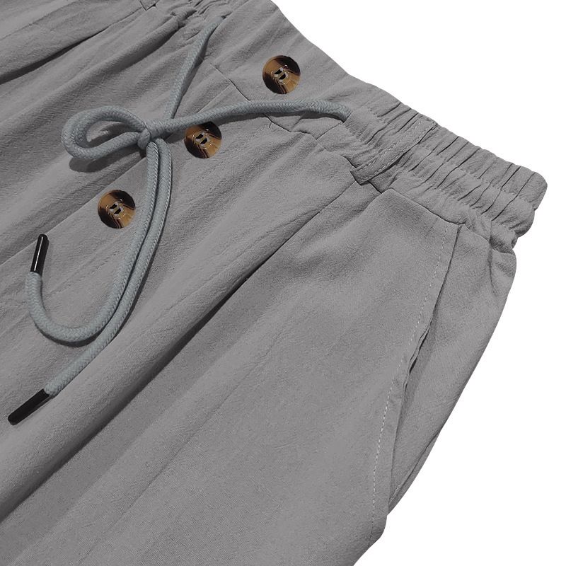 Men's Bottoms Pants Casual American Men's Cotton Linen Pants Button Decoration Drawstring Summer Beach Pants Straight Tube Solid Color Breathable Pants