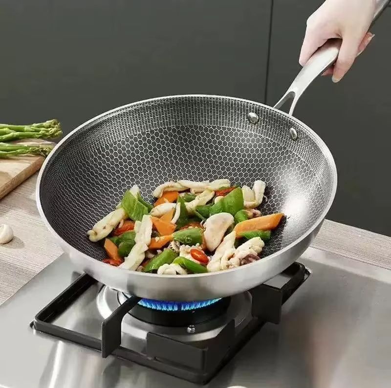 316 Stainless Steel Wok Pan,Hybrid 12 inch Wok, PFOA Free Cookware,non stick Stainless Steel Woks & Stir-fry pans Nonstick, Dishwasher and Oven Safe, Works on Induction (32CM)