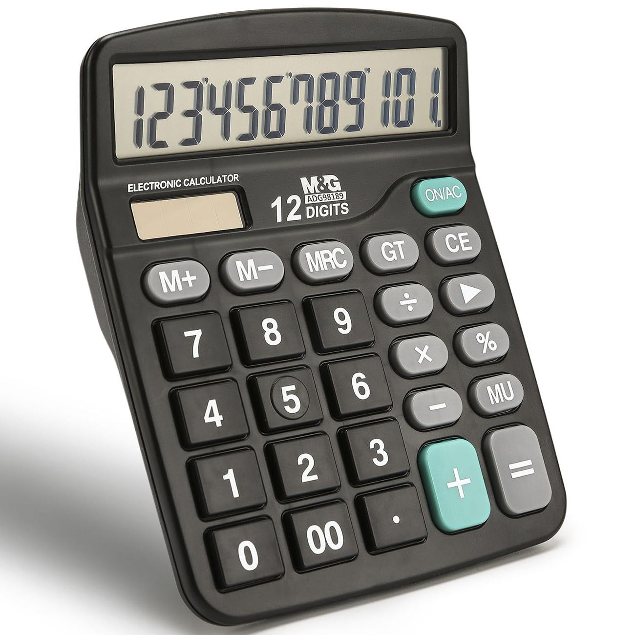 Desk Calculator 12 Digit Office Calculators with Large LCD Display, Dual Solar Power and Battery, Recessed Big Button Calculator for Office Home School (Black)