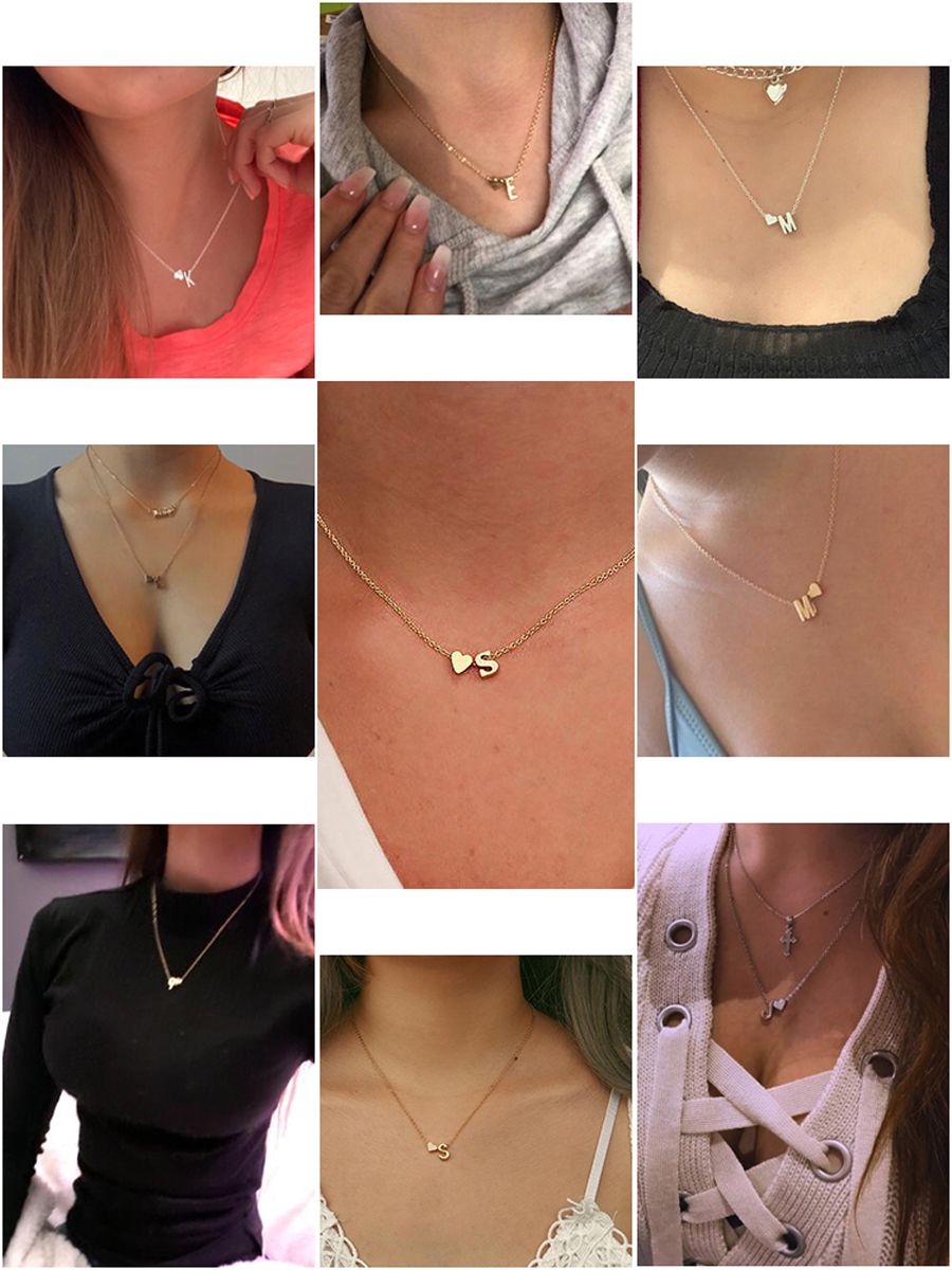 New simple peach heart-shaped letter necklace, elegant and versatile 26-letter original heart clavicle chain