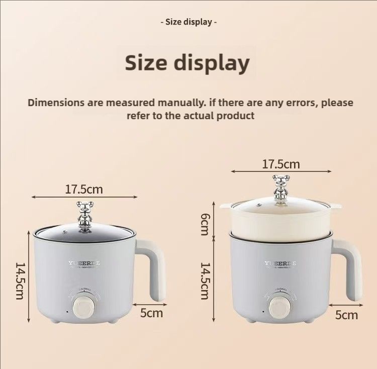 DISI multifunctional electric cooking pot with steamer, two levels of firepower,portable cookware,stew,boil,saute,fry,steam,1.5L