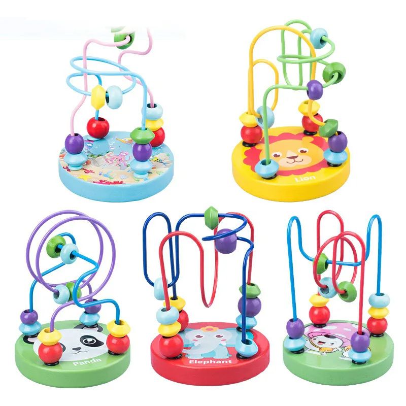 Baby Educational Math Toy Kids Circles Bead Wire Maze Roller Coaster for Children Montessori Wooden Toys Wood Puzzles
