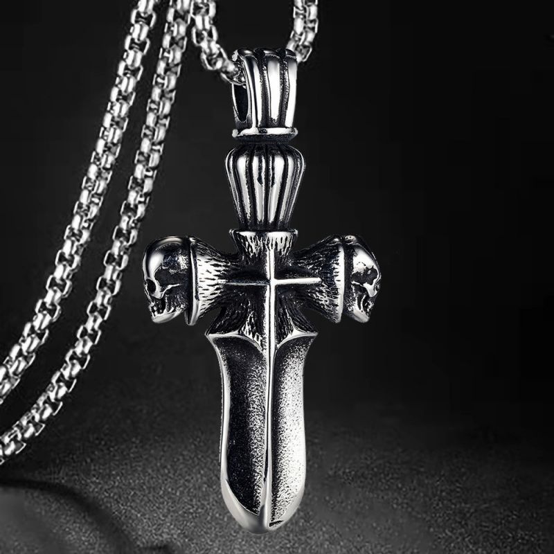 Cross necklace, stainless steel skull, titanium steel necklace free shipping