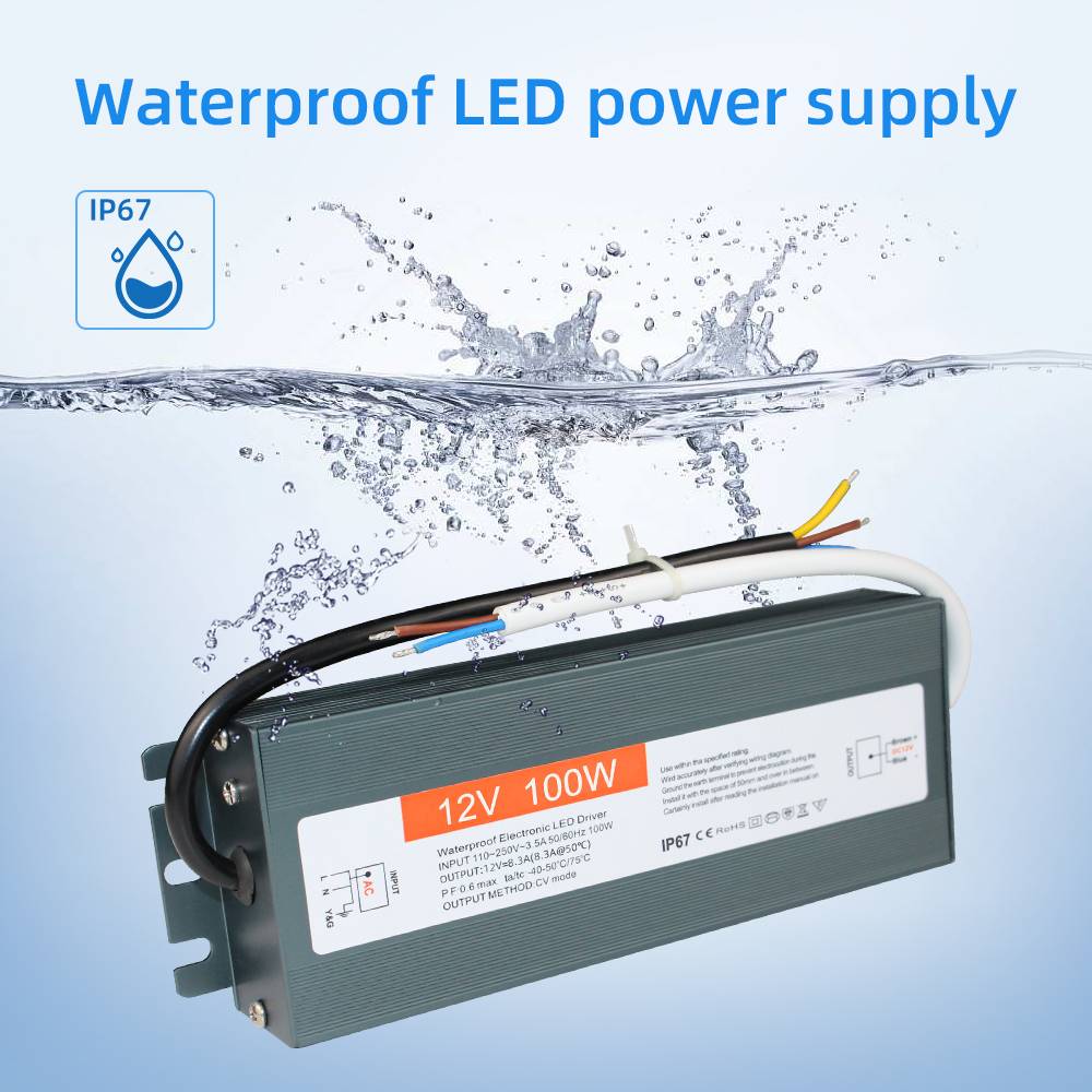 AUNONT 12V100W constant voltage LED drive power supply IP67 waterproof full power transformer aluminum shell