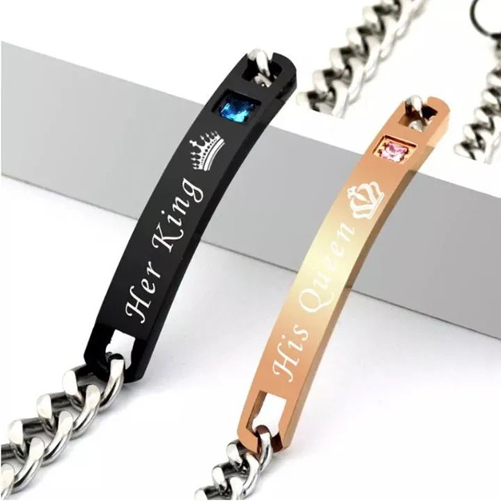 2 Pcs/Set Couple Bracelets Men/Women Bracelets His Queen Her King Bracelet Chain Crystal On Hands Jewelry Lovers Gift Valentine's Day