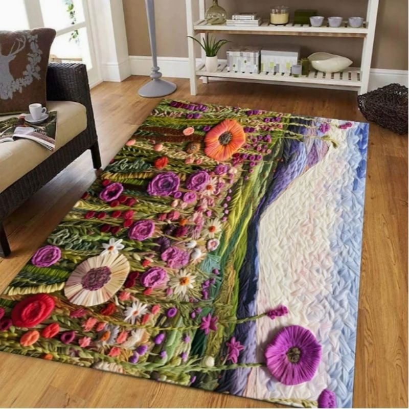 3D visual crystal velvet carpet, home decoration, fresh flowers, living room coffee table, bedroom kitchen floor mat free shipping Floor Mat