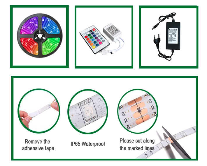 LED light strip 5050 DC12V 24-button RGB control color conversion Suitable for parties, parties, home layout, venue layout 33ft 1 setChristmas lights, 