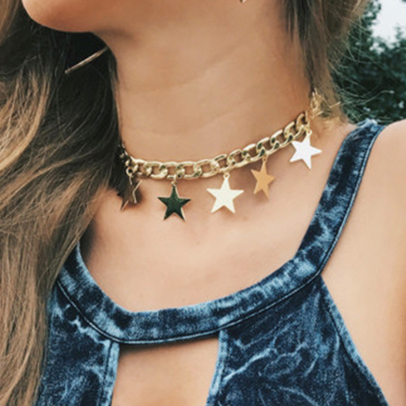 ZW1501 Women's Simple Pentagram Pendant Necklace Geometric Alloy Necklace