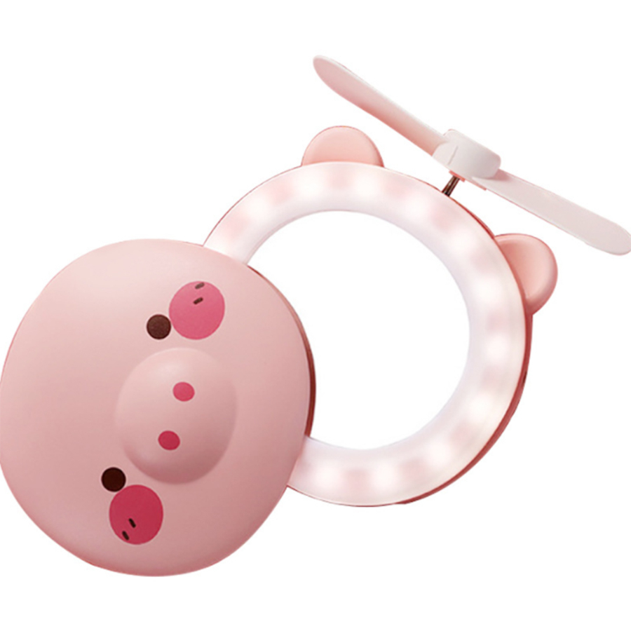 Pink Cartoon Pig Makeup Mirror Portable Rechargeable Led Light Makeup mirror Mini Fill Light Mirror Fan Mirror