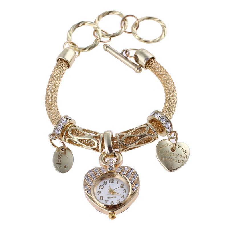 Digital Watch Heart-Set Diamond Bracelet Watch Gold Silver Rhinestone Love Quartz Watch