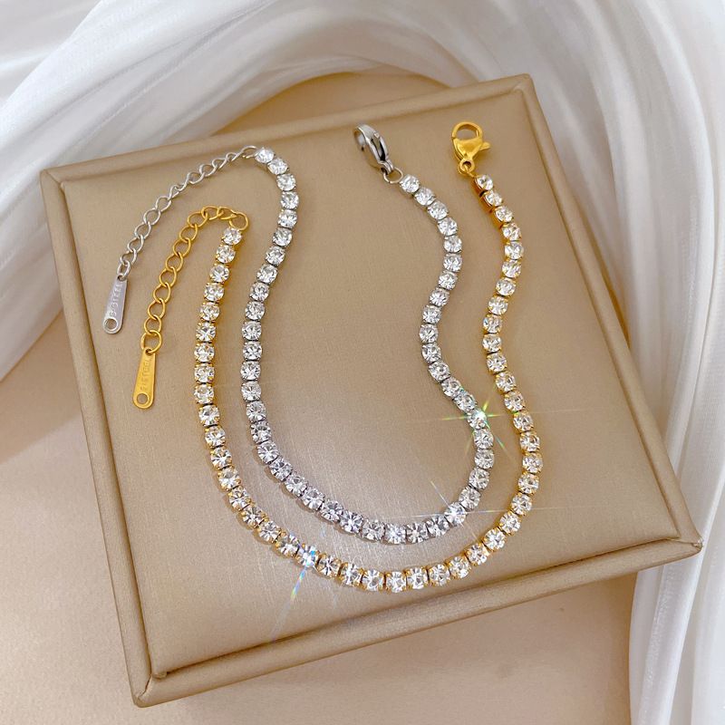 Gold & Silver Plated Titanium Steel Full Micro Pave Round Cubic Zircon Tennis Bracelet For Women, Minimalist Cold Tone Dainty Adjustable Extension Wrist Chain, Ins Viral Sparkling Daily Dating Party Fashion Hand Jewelry, Anti-Tarnish Waterproof Sweat Resistant Skin Friendly
