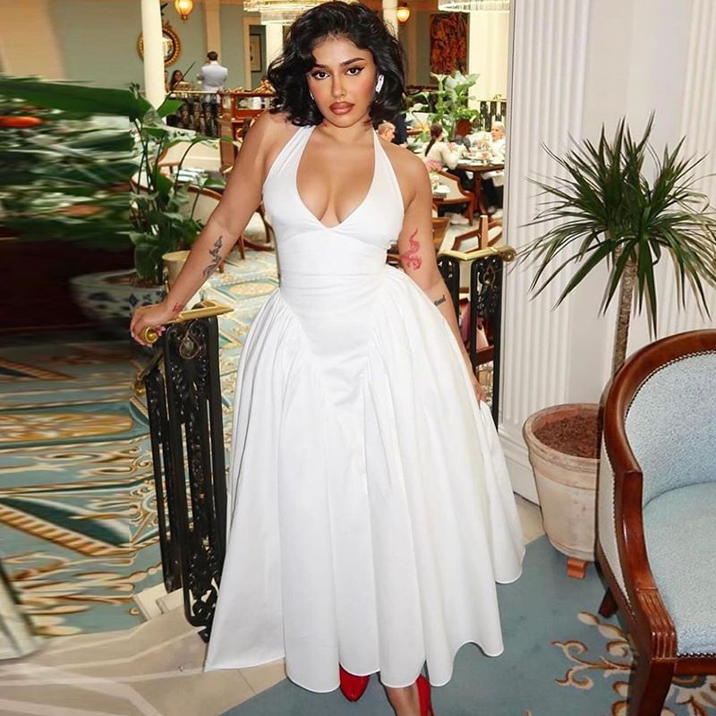 Women's sexy fashion halter solid color dress sleeveless fairy skirt