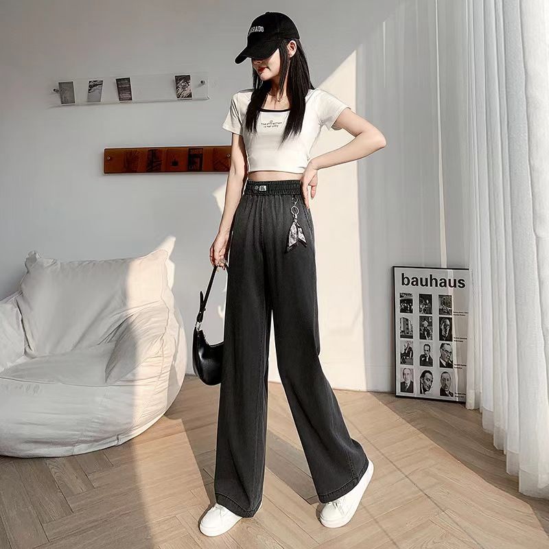 New Women's Wide Leg High Waist Jeans Slim Style Straight Leg Skinny Pants Casual Loose Jeans