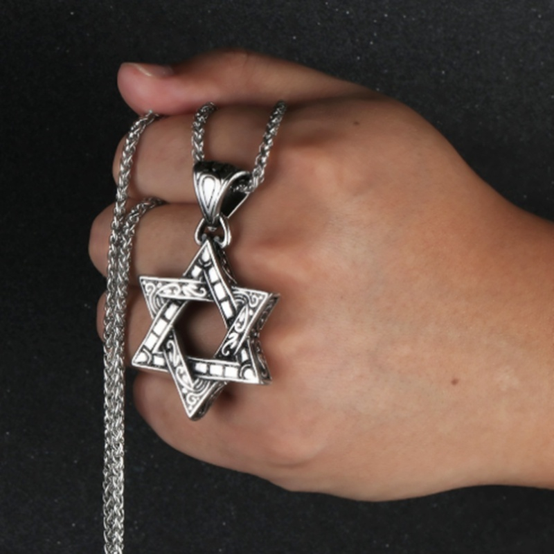 WELLHOME Kpop Star of David Pendant Israel Chain Necklaces for Men Women Judaica Silver Color Hip Hop Long Chain Jewish Jewelry Boys Gift
