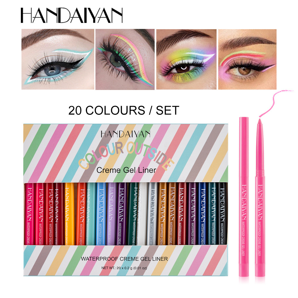 H2016Kit HANDAIYAN 20 Colors/Lot Gel Eyeliner Pencil Kit Makeup Colored Eye Liner Cream Pen Easy to Wear Waterproof White Yellow Cosmetic