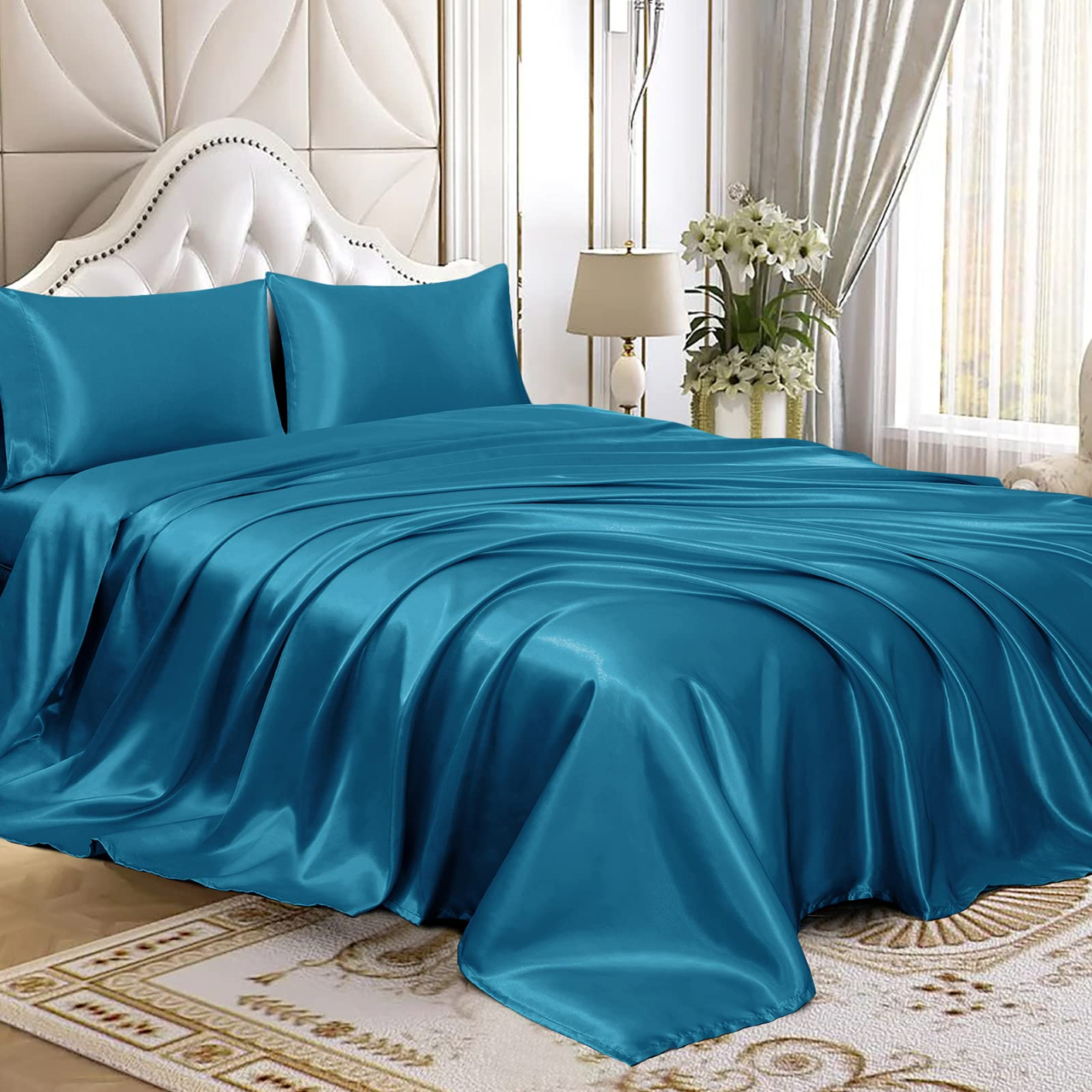 JT013-15 Luxury 4pc Soft Lightweight Bedding Silky Satin Sheet Set with Pillowcases
