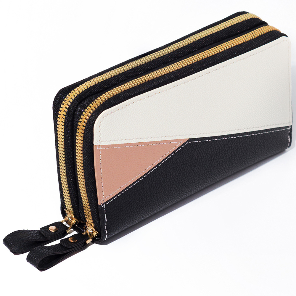 k3236 New Geometric Stitching Design PU Leather Double-Decker Lady Cardholder Coin for a Long Zipper Purse for Women