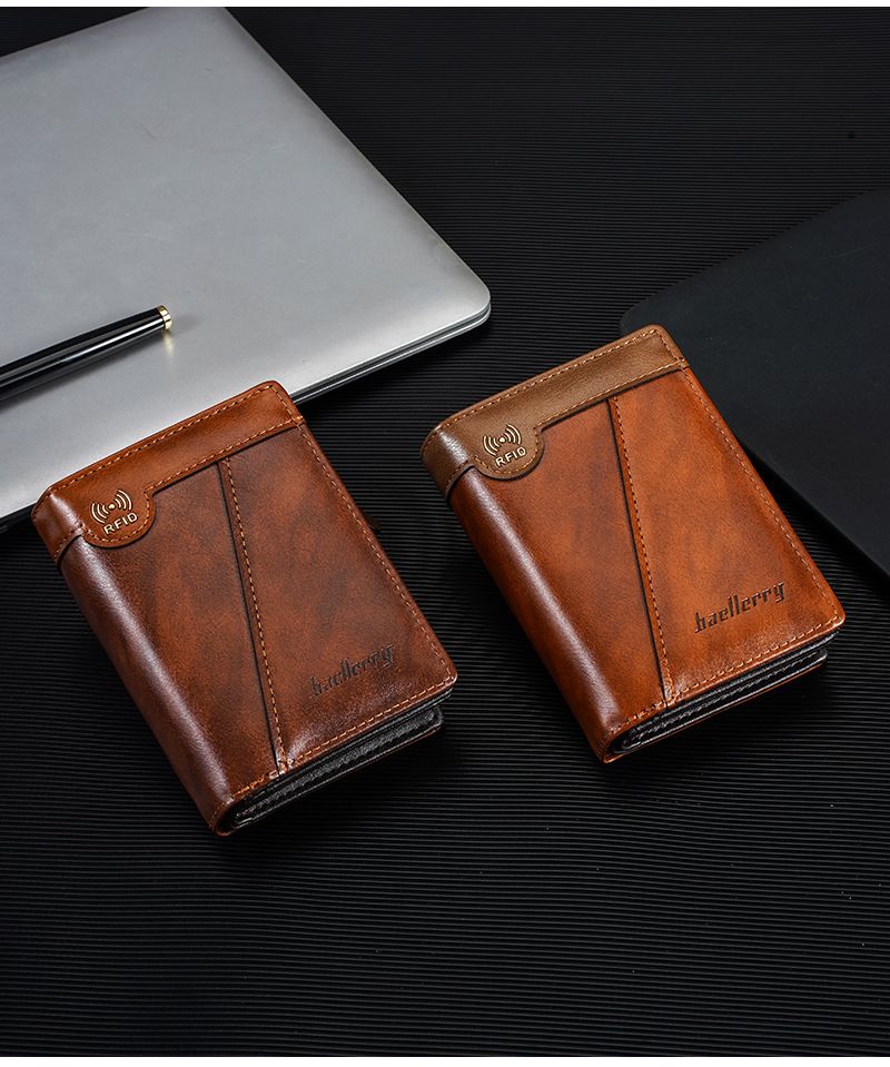 New Men's Short Wallet, Premium Retro Oil Wax Leather, RFID Blocking, Multi-Card Slot Billfold, Business Zipper Coin Purse