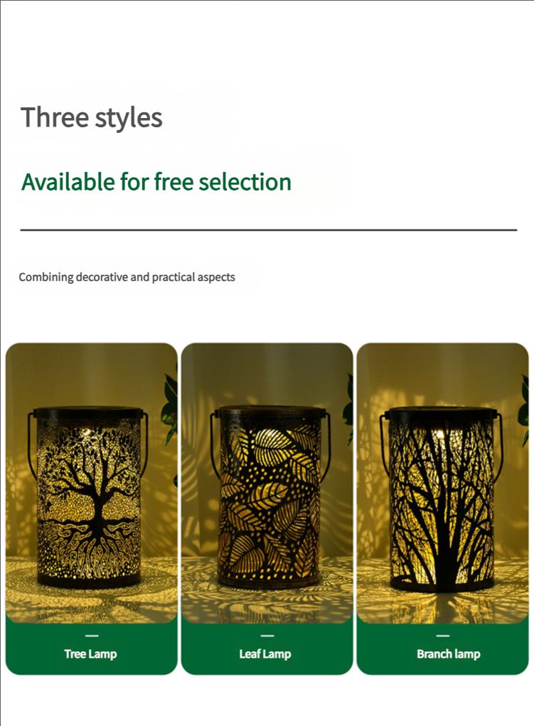 Amazon's new cross-border iron tree light outdoor courtyard solar viewing light decorative atmosphere hollow hanging light