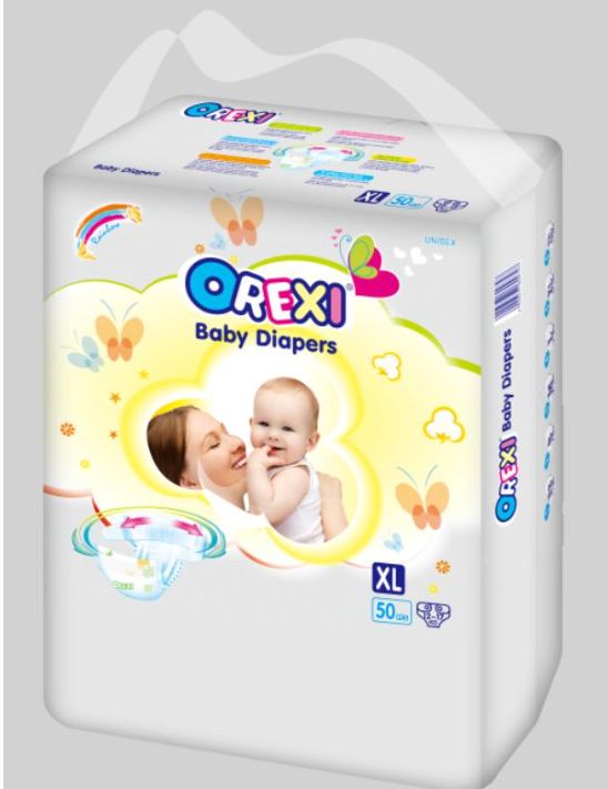 Orexi Unisex Super Absorbent Baby Diaper Disposable Cotton Printed Baby Diapers L-50pcs