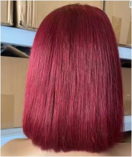  Short BOBO 4*4 Straight Wig WINE Burgundy Highlight Color- Closure Lace Wigs Human Hair 180 Density Pre Pluck Lace Wig
 
