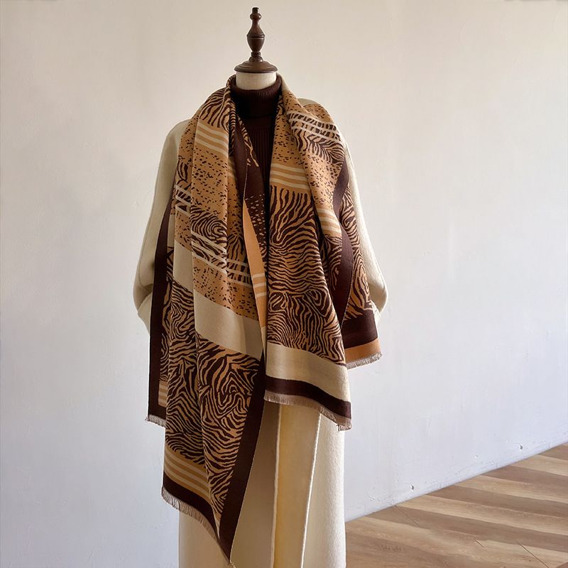 Women's Winter Fashion Zebra Print Black and White Scarf Casual Thermal Scarf