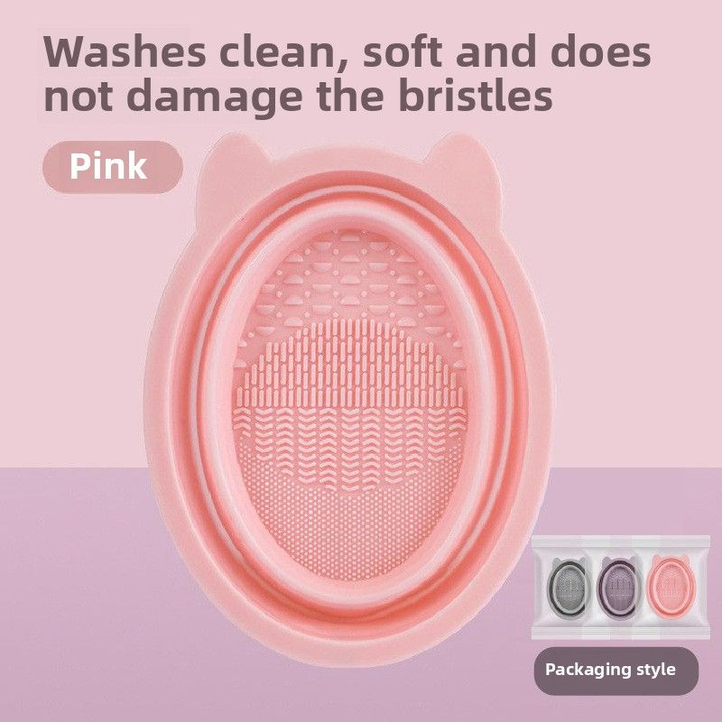 Cosmetic Brush Cleaner Set, Beauty Blender Cleaning Magic Tool, Foldable Silicone Brush Washing Bowl, Powder Puff Cleaning Agent Liquid Tools[Pink] Rabbit Ears