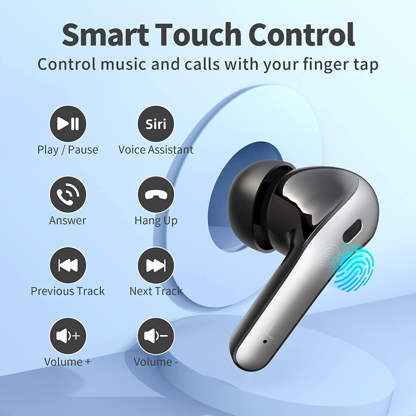 Bluetooth Headphones True Wireless Earbuds 60H Playback LED Power Display Earphones with Wireless Charging Case IPX5 Waterproof in Ear Earbuds with Mic for TV Smart Phone Computer Laptop Sports Tospin...
