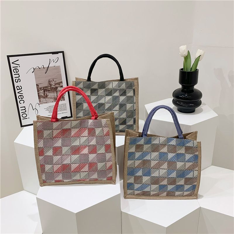 6932 Casual Style Square Fashion Handbags Rhomboid Splice Slash Underarm Bags Canvas High Capacity Tote Shoulder Bag Women
