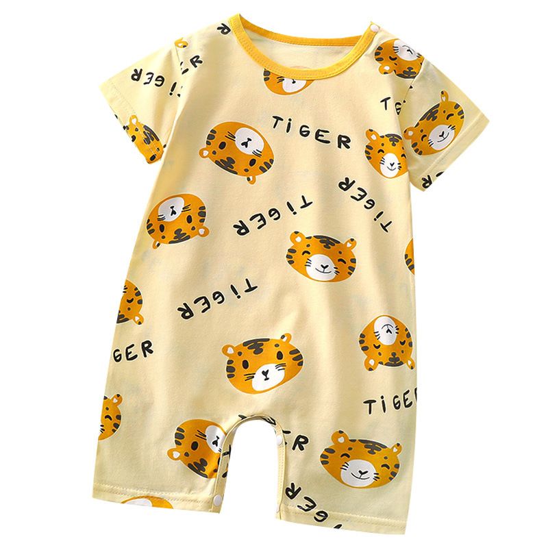 Baby Summer Romper, Cute Tiger Print Short Sleeve Jumpsuit, Breathable Thin Cotton Baby Playsuit for Newborn Toddler, Sizes 59-90cm, Single Pack, Casual One-Piece Outfit for Boys Girls