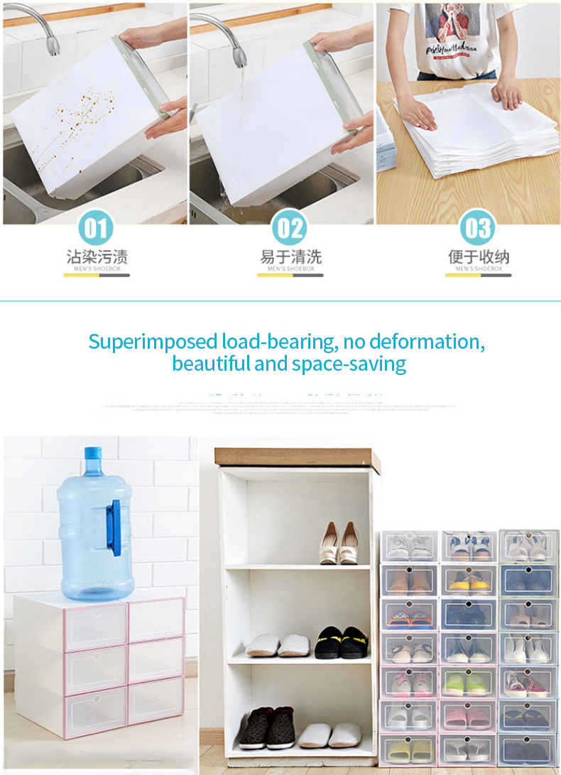 RY030 3pcs Shoe Boxes Sets Clear Plastic Stackable Foldable Shoe Box Stackable Shoes Storage Box Display Box Flap Shoe Container