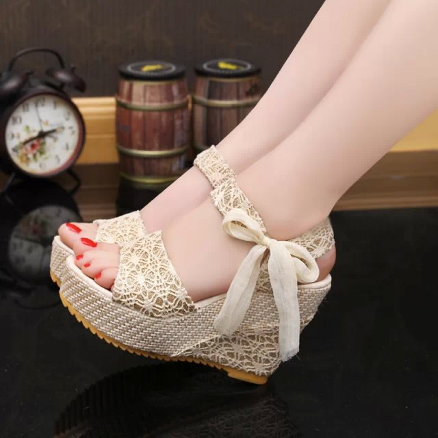 Leisure Lace Women Wedges Heeled Shoes Girls Shoe Sandals Party Platform High Heels Shoes Women