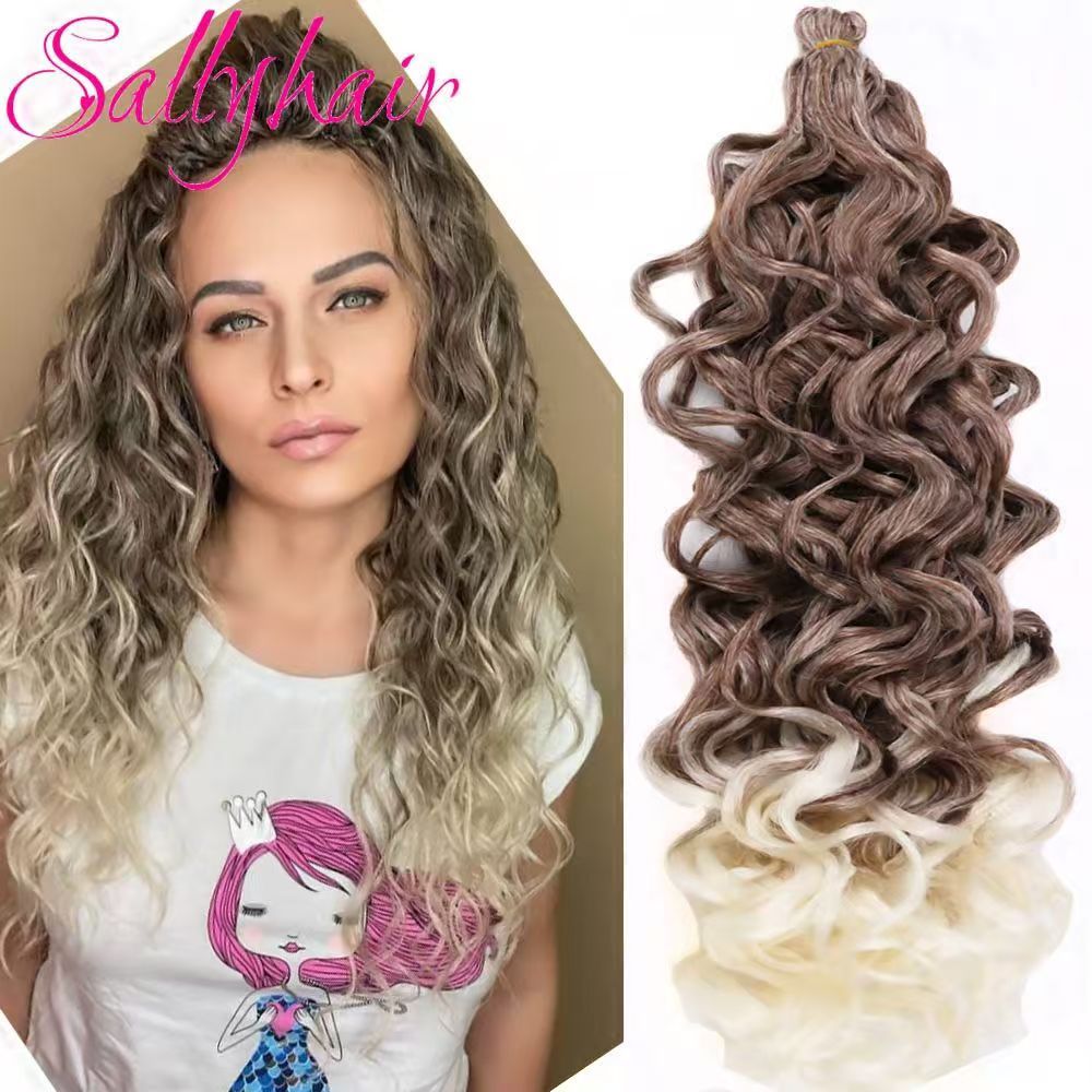 Wig Latin American curly wig big curly Hawaiian curly crochet braided fluffy gradient color hair extension water ripple wave curlGradient dark brown beige