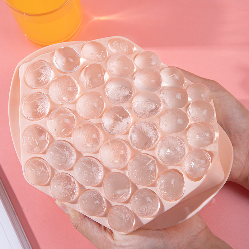 Hexagon Round Ice Cube Tray With Lid,Mini Circle Ice Ball Maker Mold for Freezer,37 PCS Sphere Ice Chilling Cocktail Whiskey Tea & Coffee