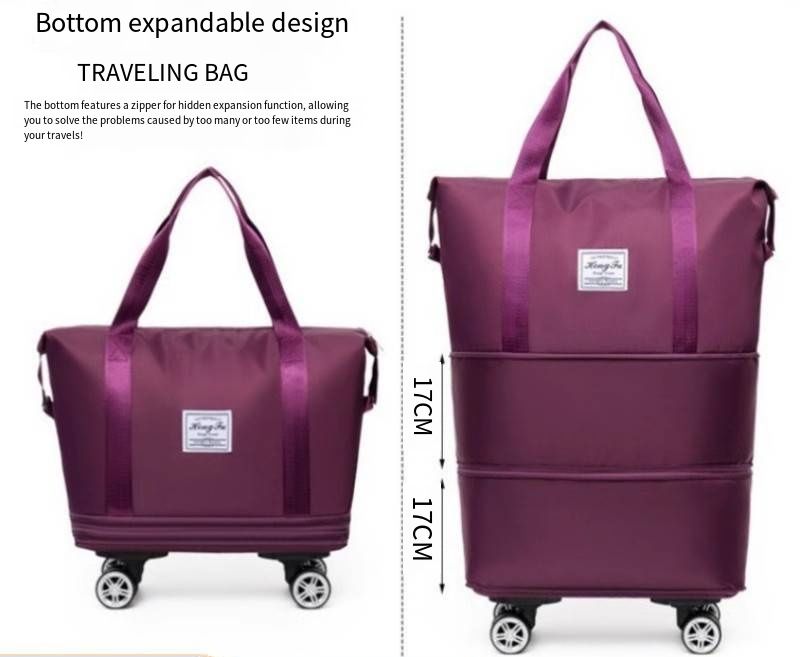 Large Capacity Foldable Rolling Duffle Bag with Universal Wheels, Lightweight Waterproof Trolley Luggage for Women, Shopping & Storage Bag