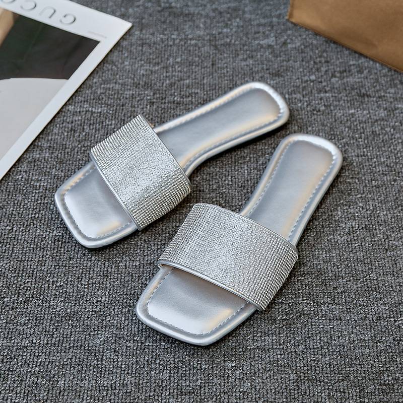 Square head flat flat comfortable slippers 2024 new women's drag outside to wear Europe and the United States large size leisure beach sandals 993