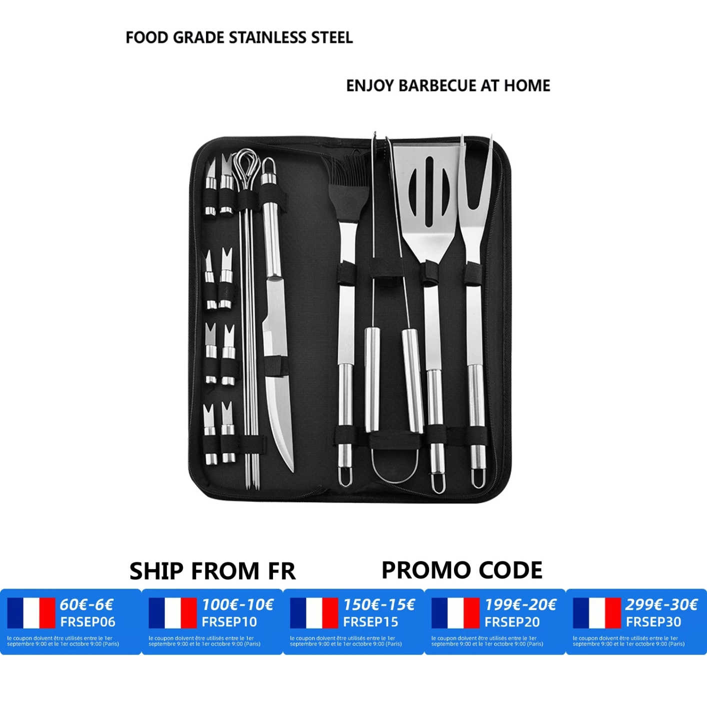 SK2 Stainless Steel BBQ Tools Set spatula fork tongs knife brush skewers Barbecue Grilling Utensil Camping Outdoor Cooking Tool Set