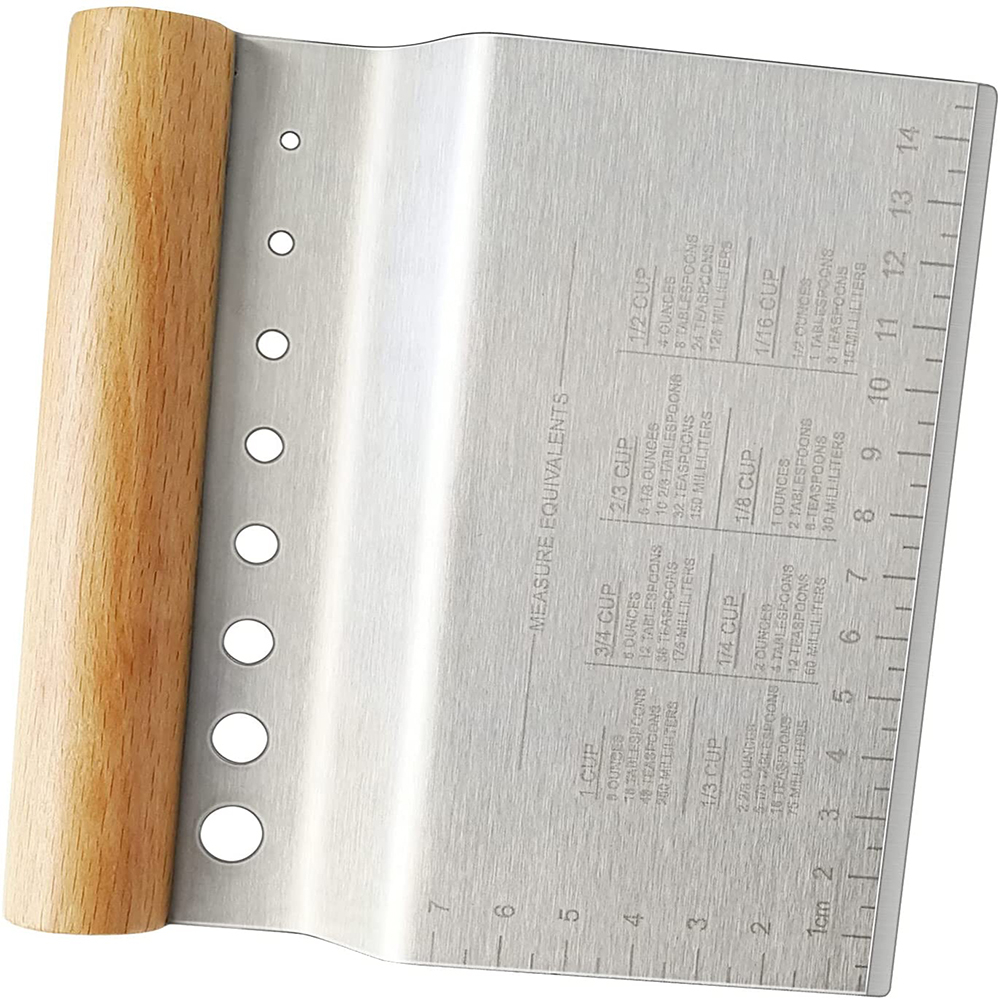 Wooden Stainless Steel Metal Griddle Scraper Chopper - Great as Dough Cutter for Bread and Pizza Dough - Multipurpose Kitchen Utensil for Flat Top Griddle - Commercial Quality