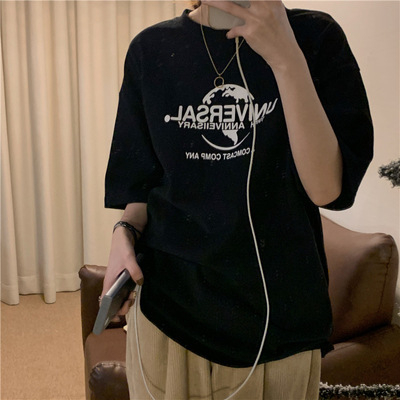 Women's Spring/Summer New Loose Letter Print T-Shirt Casual Half-Sleeved Top