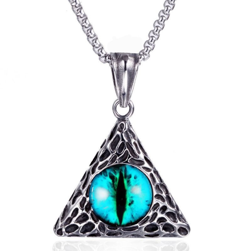 Hip hop personality trend hell triangle magic eyes titanium steel necklace pendant chain 