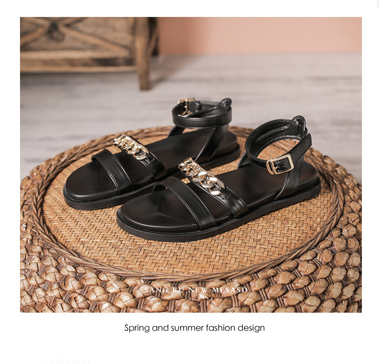 AK - 75 Children's Summer New Versatile Chain Rhinestones Sandals Flat Bottom Soft Sole Sandals