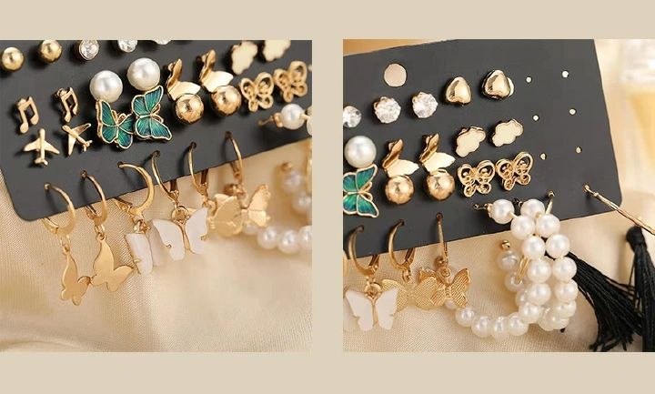 17 Pairs Fashion Stunning Earrings For Beautiful Girls Women's Fashion Accessories Jewellery Earrings Creative  Combination Note Pearl Breathtaking Earrings Sets