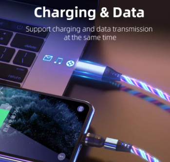360 540 Degree Rotate Luminous Flowing Light USB Type C Magnetic Data Cable For Mobile Phone Charger