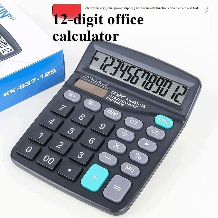 Macaron C12 Digit Large LCD Screen Solar Calculator Dual Power Solar & Battery Energy Saving Desktop Calculator Standard Function Business Accounting Calculator Stationery Supplies for Office School Home Finance Use