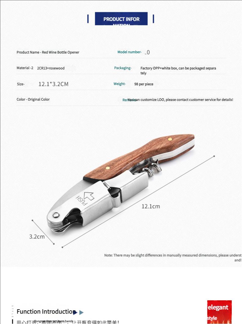 Creative Haima Knife Red Wine Bottle Opener Multi functional Stainless Steel Pear Wood Wine Beer Bottle Starter Wine Opener
