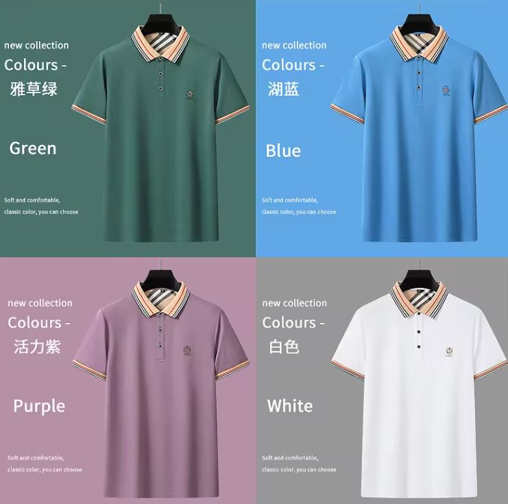 Summer Mature Contracted Short-Sleeved Men T-Shirt Lapel T-Shirt Men's Short-Sleeved High Collar Bottom Men's Shirt WHITE/BLACK