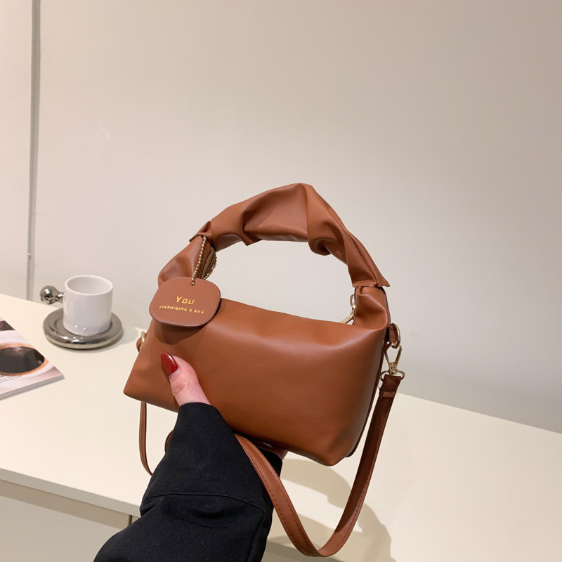 8675-WJ Women's Spring New Pleated Handbag Simple Solid Color One Shoulder Crossbody Bag