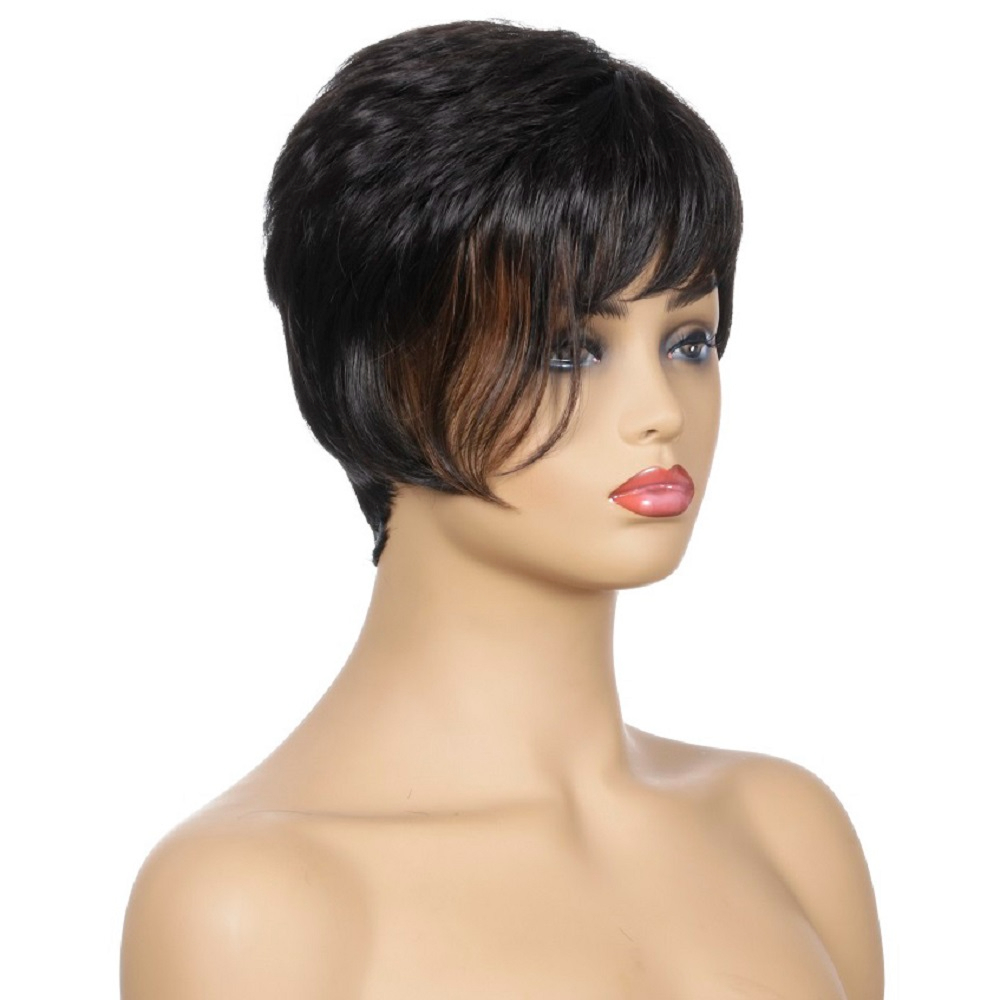 c8127/3707 Short Pixie Cut Wigs With Bangs Cute Brown Wig for Women Men Wigs Natural Looking Wig Heat Resistant Fiber Daily Party Wigs