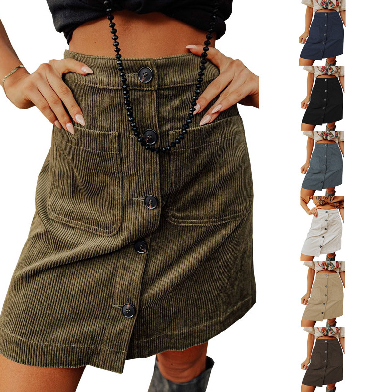 J99266 Women's Autumn and Winter New Corduroy Skirt Versatile Button-Down Short Skirt